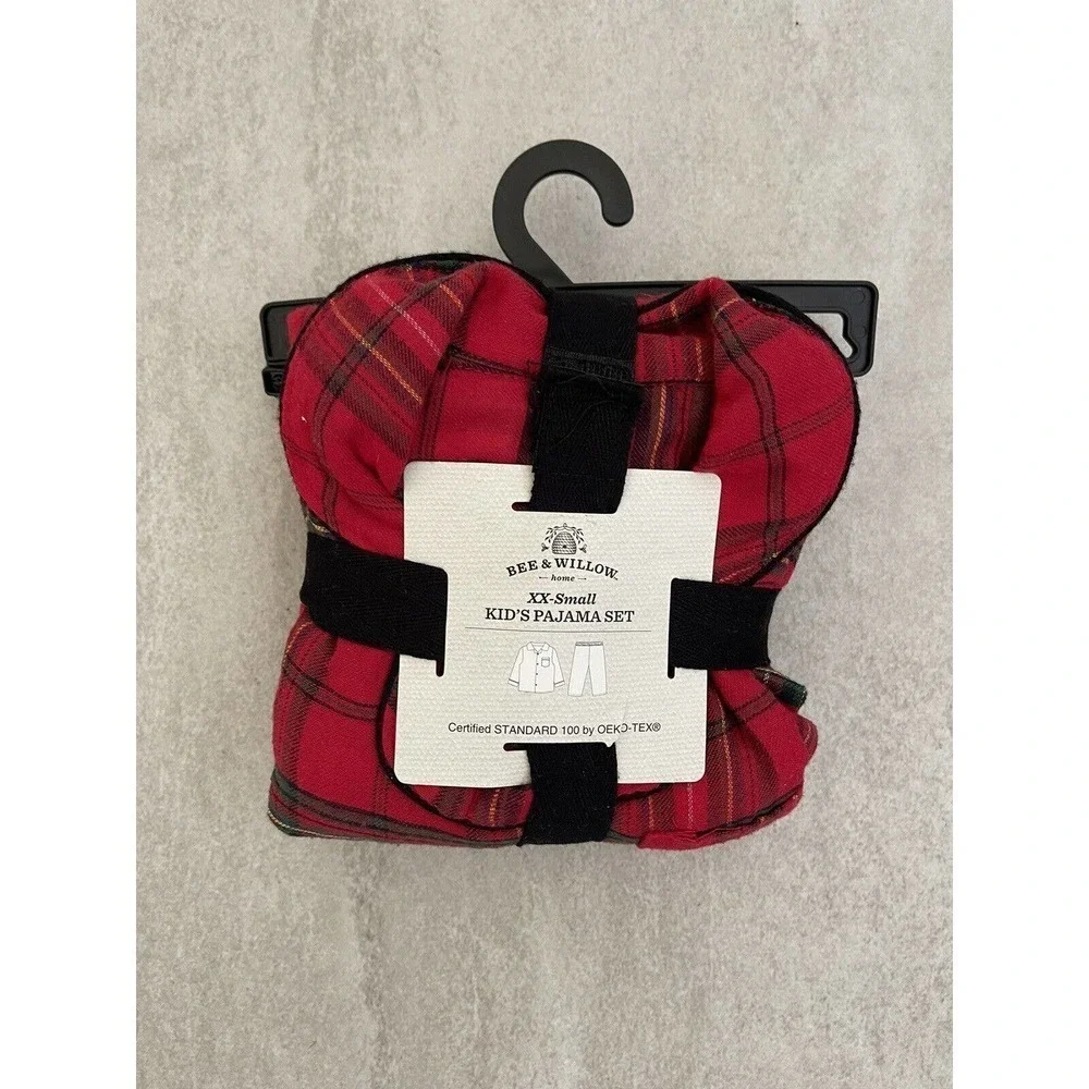 Christmas Kids Pajamas Red Tartan Plaid 2 Piece Set Classic XXS 2/3 Bee Willow